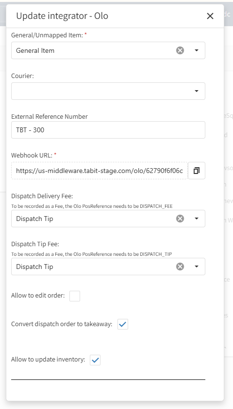 Olo Convert dispatch order to takeaway setting