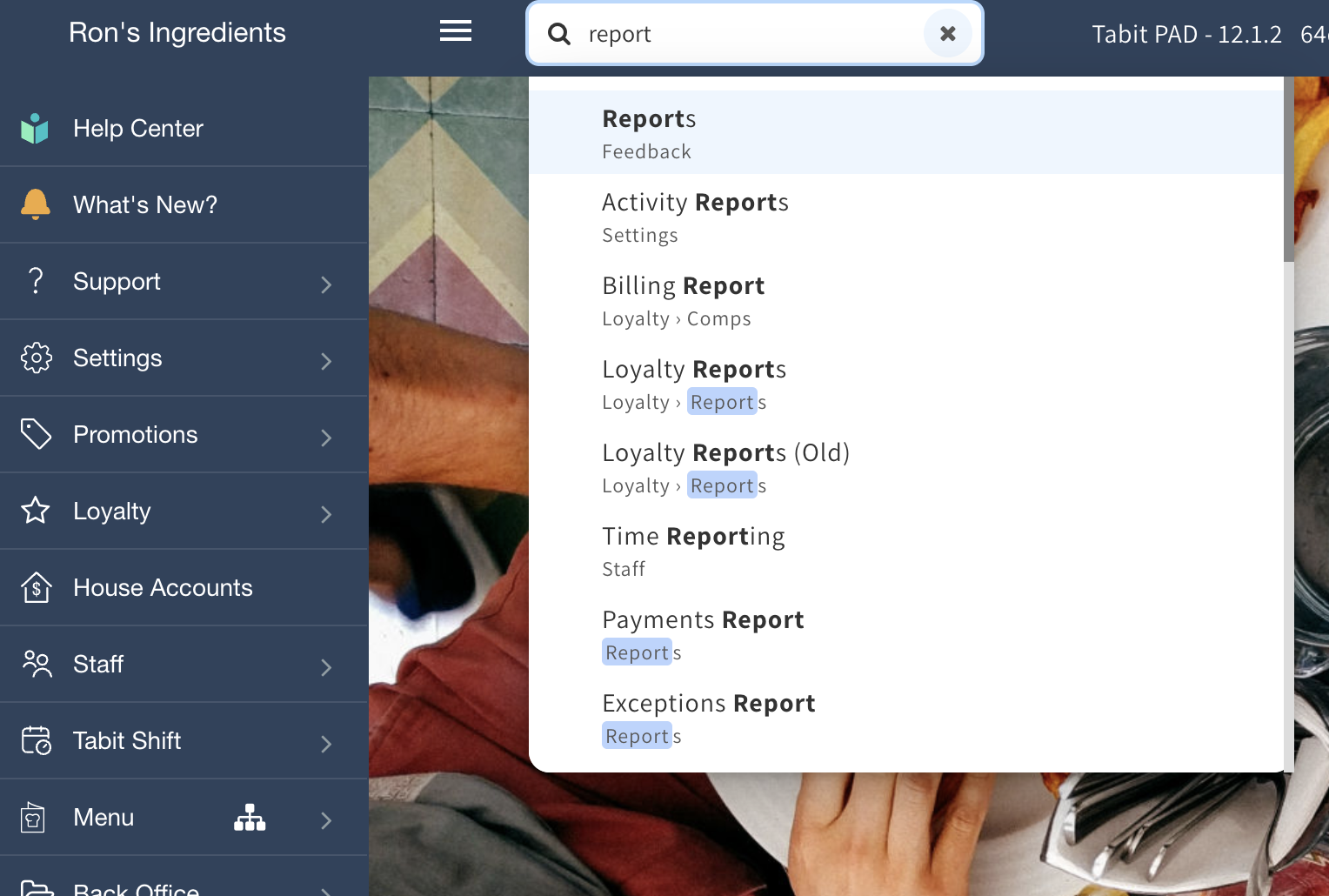 Search for a page in Tabit Office