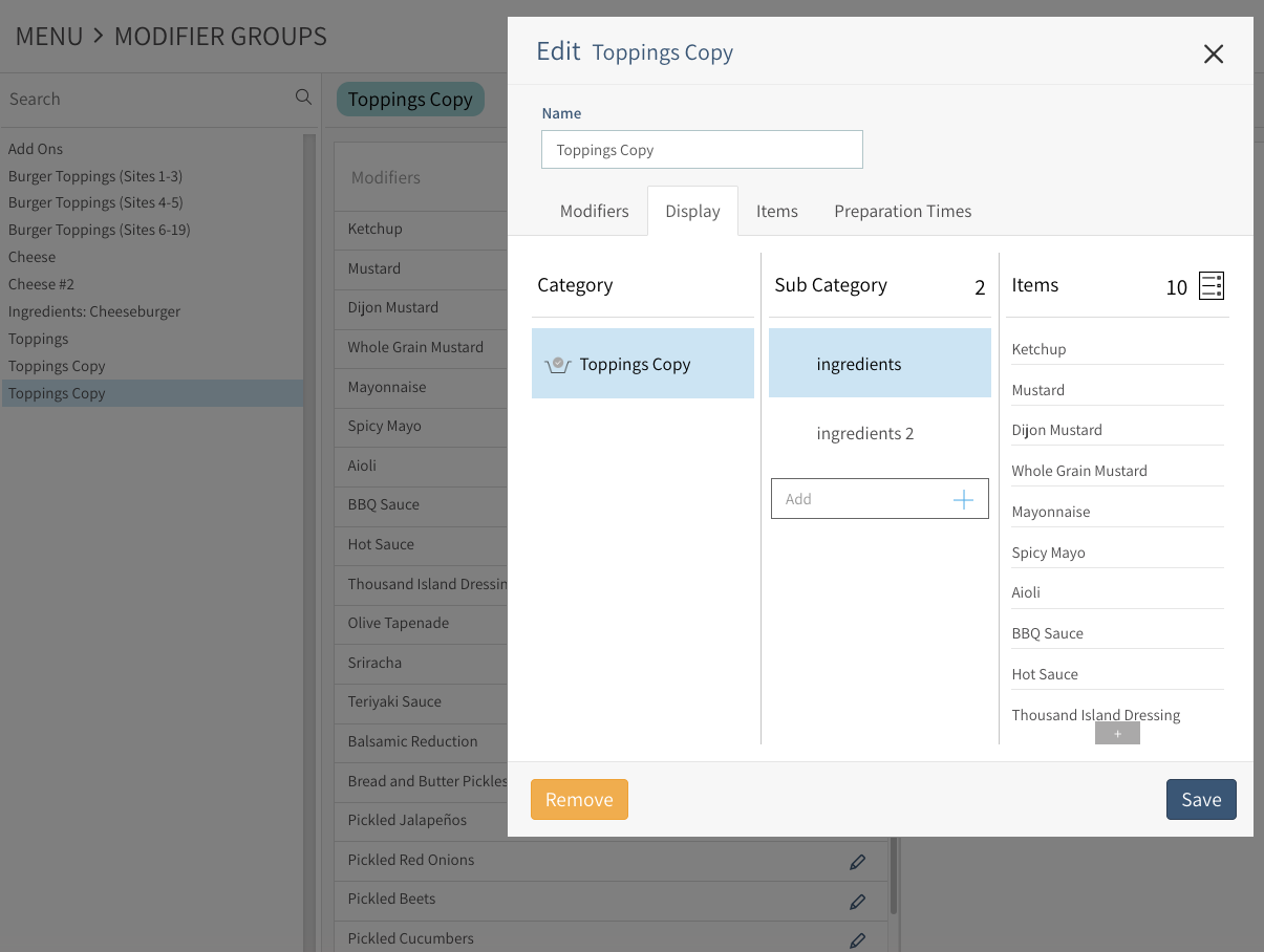 Copied modifier group using the previous default display