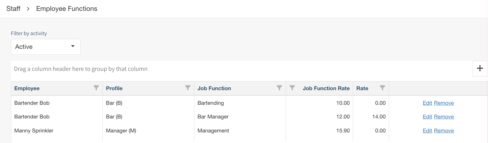 Employee rate appearance before the update